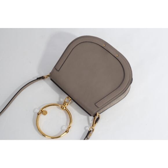Chloe Nile Medium Bracelet Bag Motty Gray Calf Leather Logo Shoulder Crossbody - Picture 7 of 16